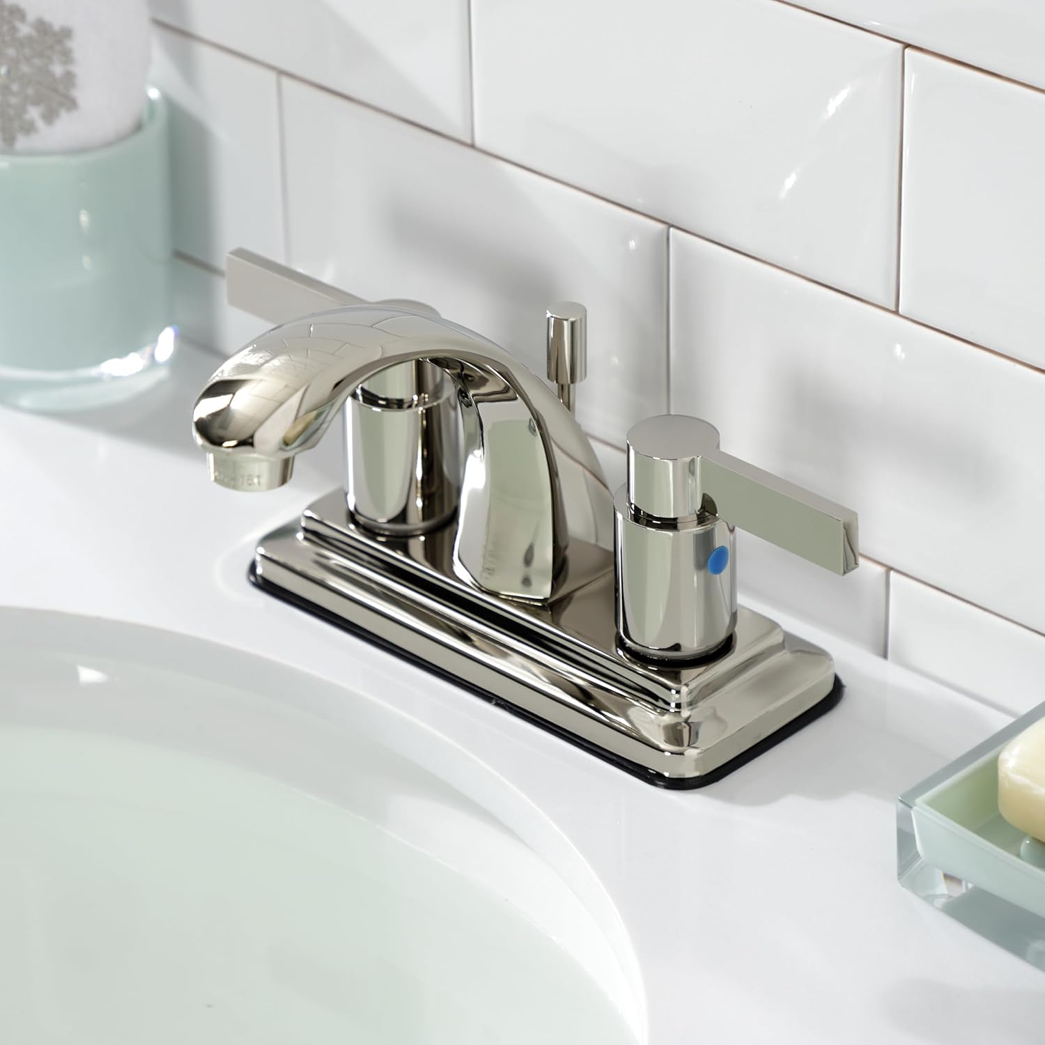 Kingston Brass KB4646NDL NuvoFusion 4 in. Centerset Bathroom Faucet, Polished Nickel