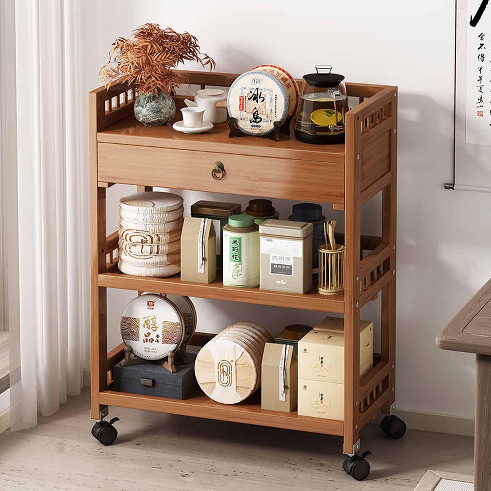 asdchZen Bamboo Kitchen Rolling Cart - Multi-Layer Utility Trolley With Removable Shelves & Wheels - Versatile Storage Rack For Home & Kitchen Nization