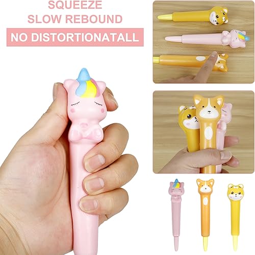 Miniatura 2 de Bolígrafos Kawaii Squishies paquete de 3 bolígrafos de tinta de gel con animales divertidos para niños, estacionarios, ideales para aliviar el