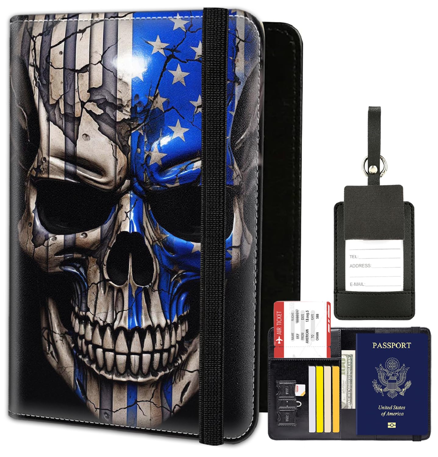 Passport Holder for Women Men, PU Leather Travel Passport Wallet and Luggage Tag Set, Waterproof Passport Case Book with Credit Card Slots, Passport