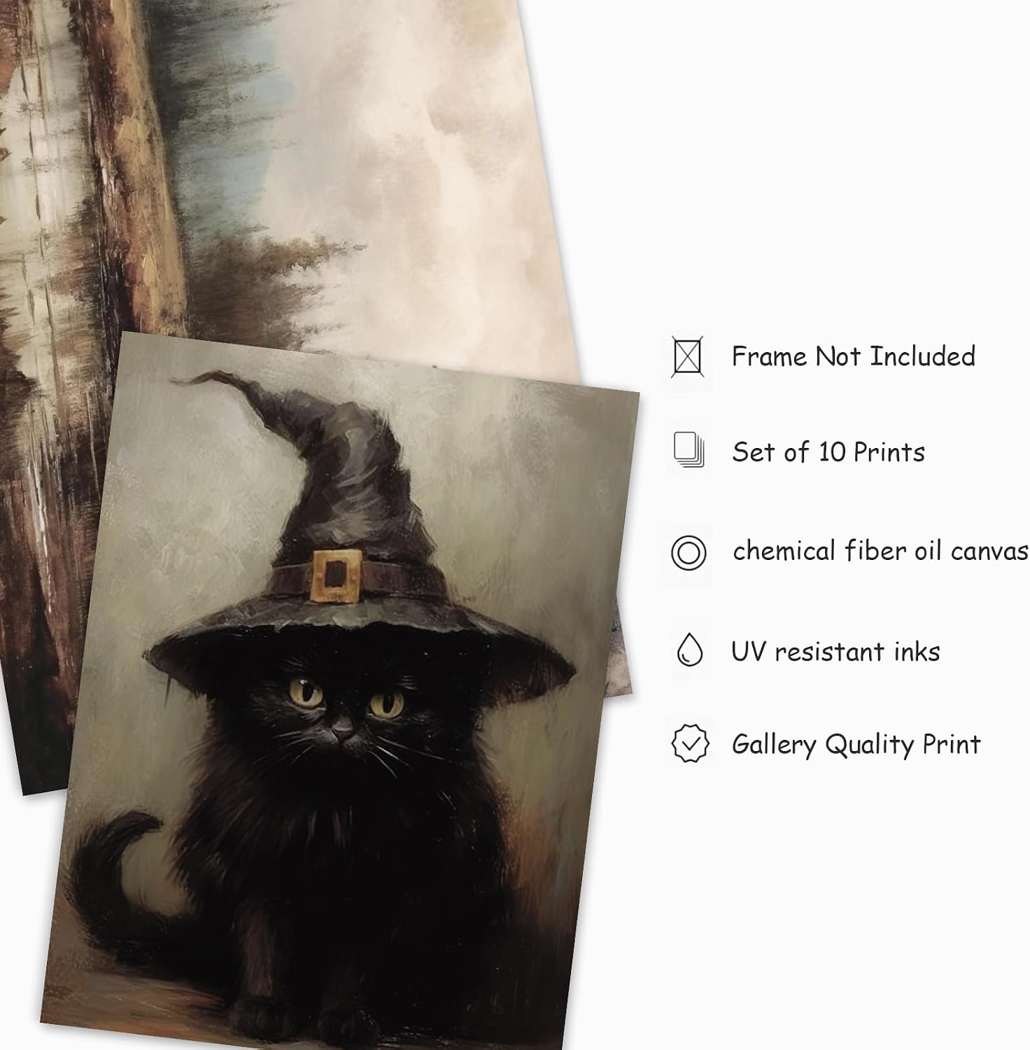 JarThenaAMCS 10Pcs Halloween Canvas Wall Art Prints Vintage Black Cat Ghost Witch Art Poster Dark Goth Moody Wall Decor for Gallery Living Room Bedroom Decor (UNFRAMED) image 2