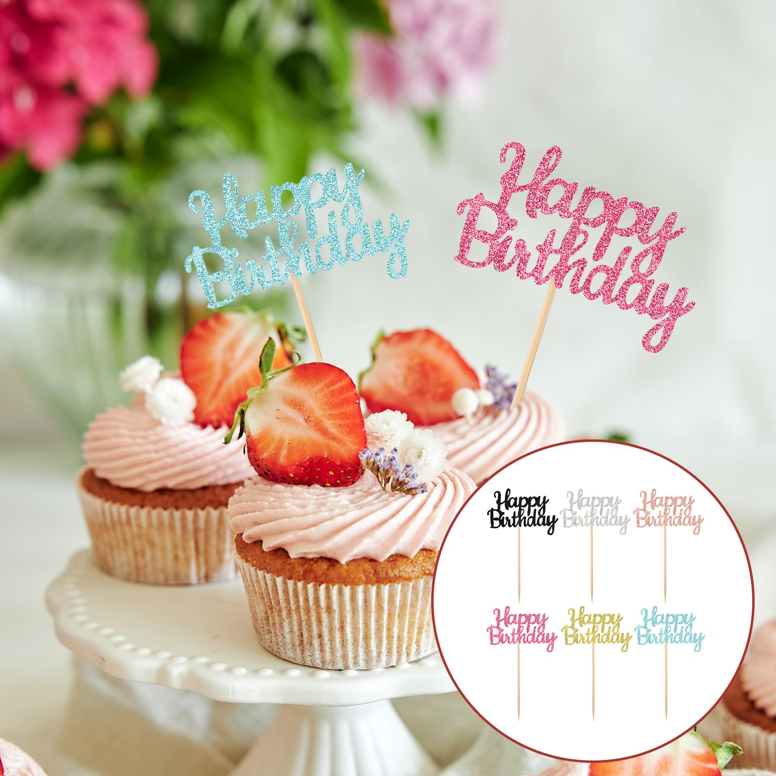 Mabor 24 Stück Happy Birthday Cake Topper Glitzer Happy Birthday