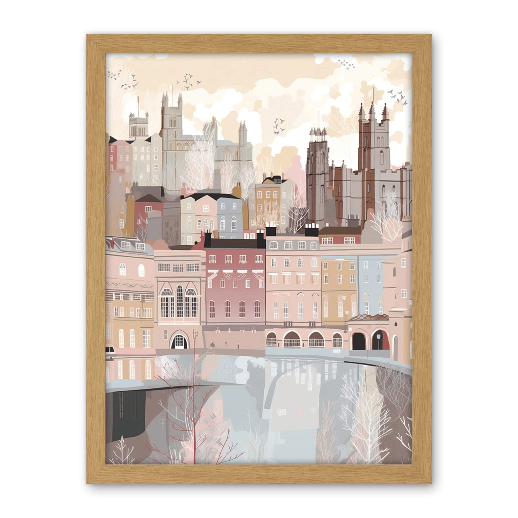 Artery8 Bath Georgian Architecture Pastel Colour Cityscape Artwork Framed Wall Art Print 18X24 Inch