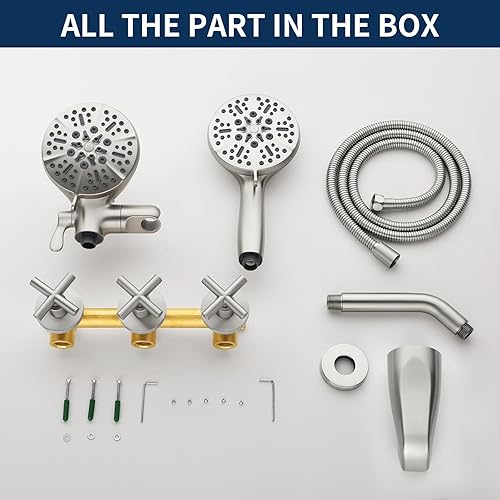 Miniatura 6 de Juego de grifo de ducha de 3 manijas con boquilla de bañera, juego combinado de grifos de ducha sistema de ducha completo para bañera y ducha, kit