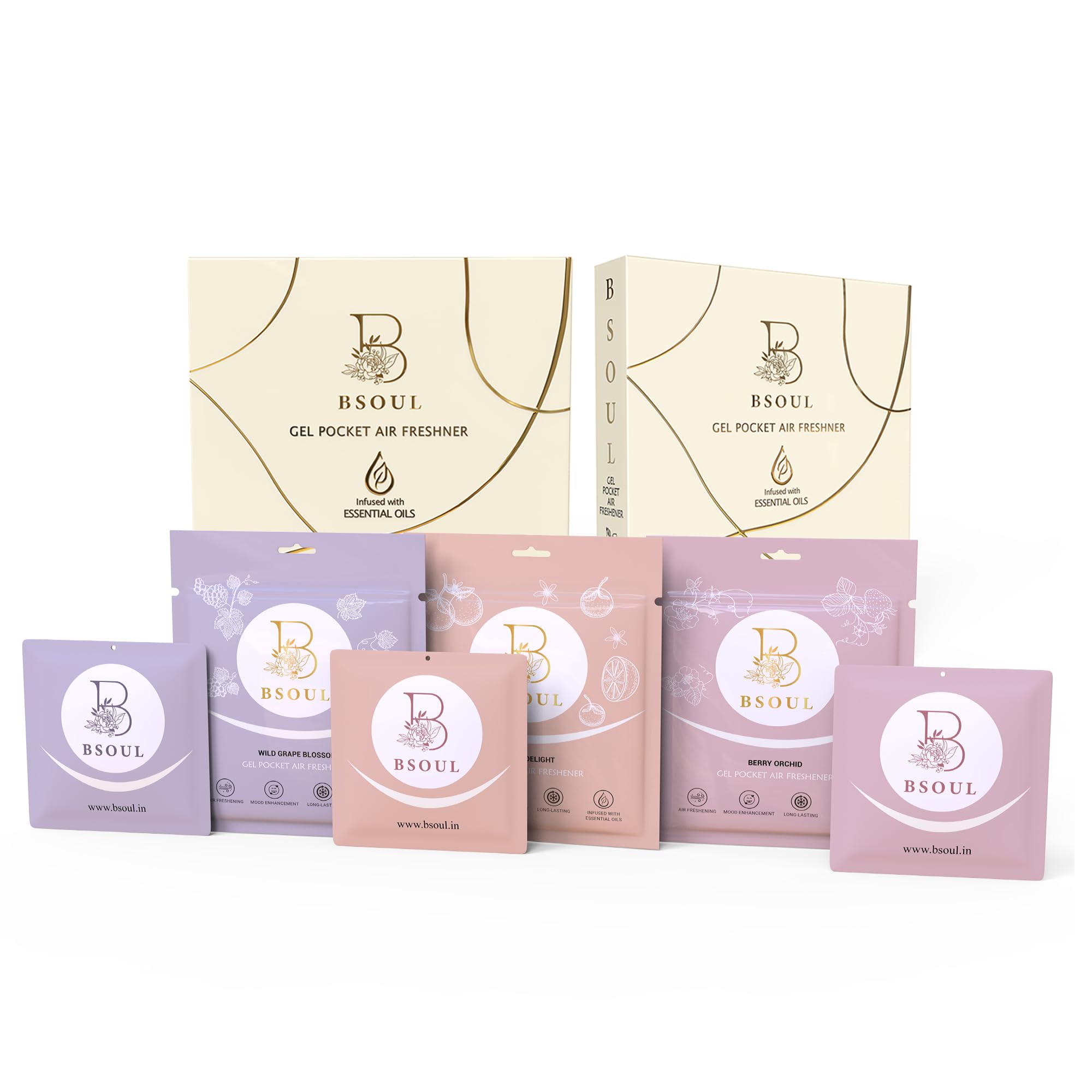 BSOUL Gel Pocket Bathroom Air Freshener Pack of 2 | 3 Pcs Each (6×10g) | Toilet & Room Odor Remover | Lasts Up to 30 Days Fragrance 4