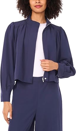 Vince Camuto Womens Stand Collar Front Zipper Jacket