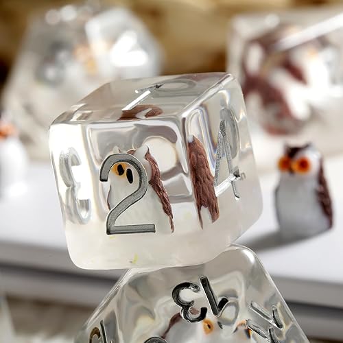 Miniatura 5 de DNDND - Dados DND de búho, 7 dados de resina D&D con bolsa de terciopelo para juegos de rol de Calabozos y Dragones y juegos de mesa (Owl