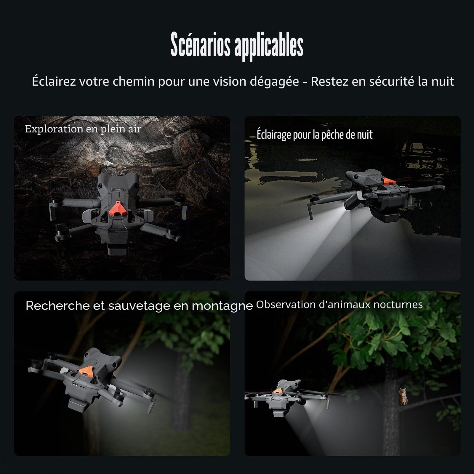Mini5 Pro Drone Projecteur de recherche pour DJI Mini 5 Pro - Veilleuse rechargeable - Lumière double - Rotation à 360° - Modes multiples - Vol de nuit