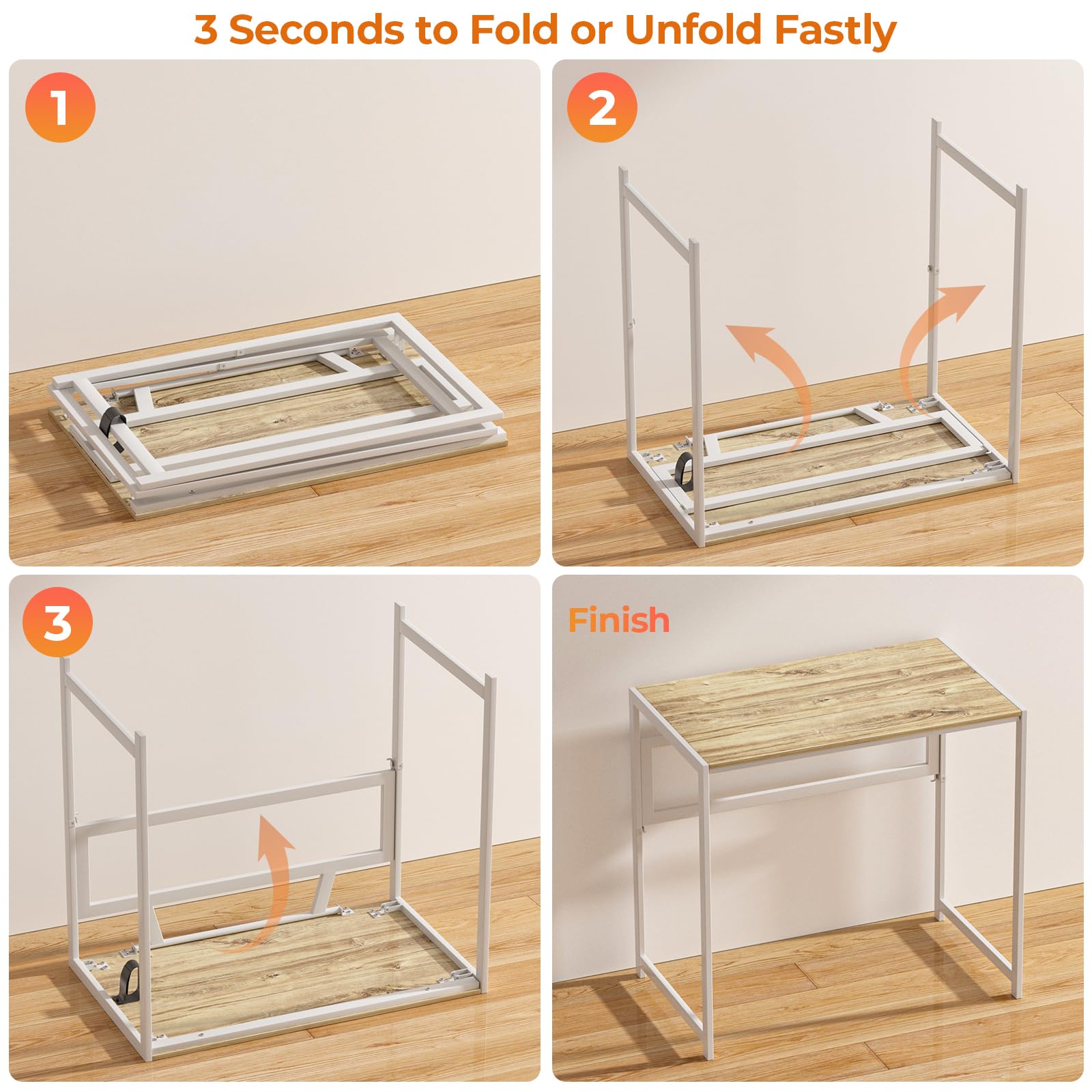 GreenForest Escritorio Plegable sin Montaje, 80x48 Mesa Portátil y Estable | Folding Desk Multifuncional para Ahorrar Espacio, para Oficina en Casa, Gaming y Picnic, Beige