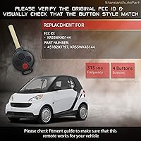 Vista 4 de StandardAutoPart Llave de cabeza remota de 4 botones compatible con Mercedes Benz Smart Fortwo (2008-2015) KR55WK45144 (control remoto completo)