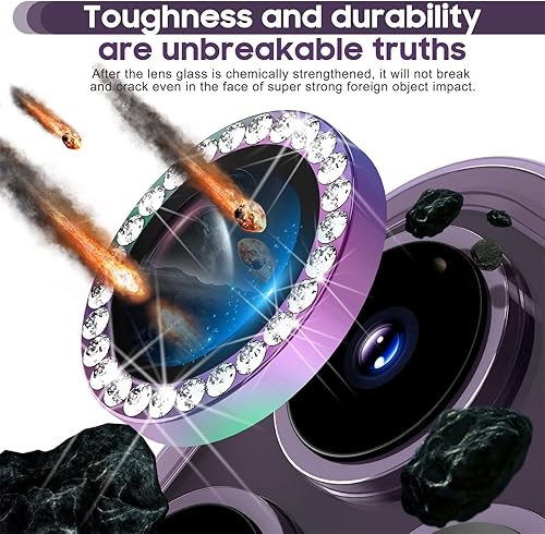 Miniatura 56 de Suoman Protector de lente de cámara para iPhone 14 Pro Max / 14 Pro, [Diamantes Bling] vidrio templado 9H, cubierta protectora de metal de cobertura