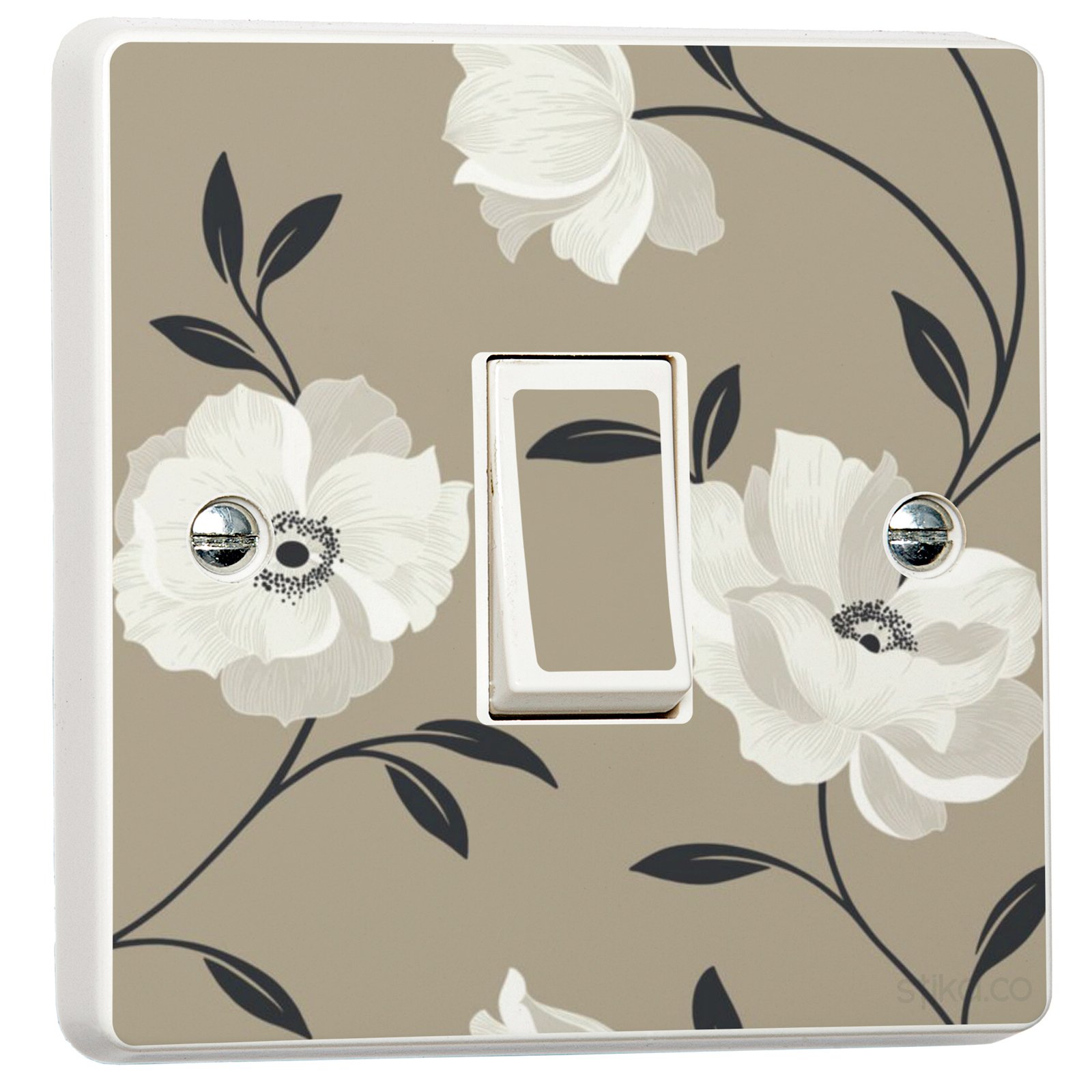 stika.co Pack of 2 Stone Floral Wallpaper Pattern Light Switch Stickers, Self-Adhesive Vinyl Light Switch Cover, Neutral Home Decor, Single Switch with Cut-Out, Peel and Stick