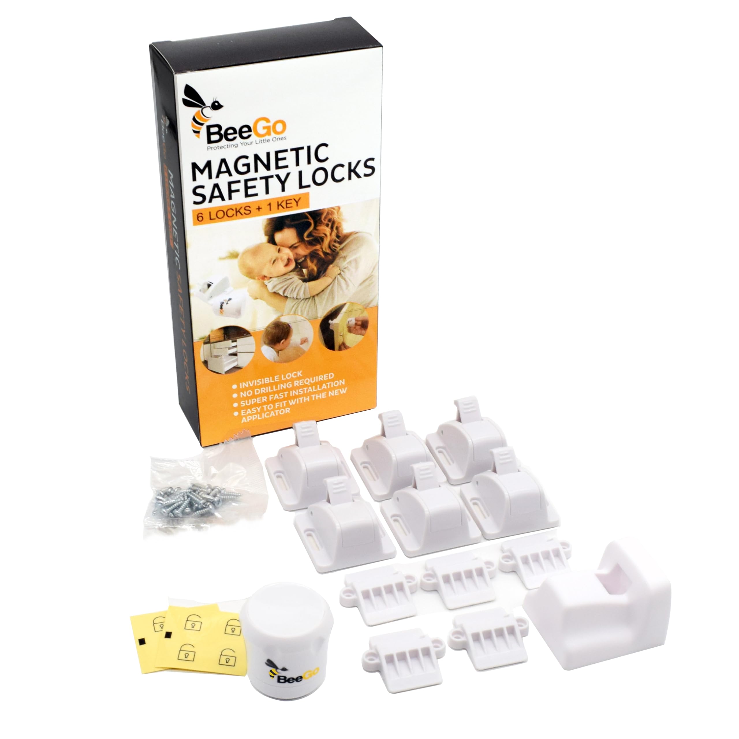 BeeGo® Magnetic Safety Locks – Child Lock for Kitchen Cupboards & Drawers | Baby Proof, No Drilling, Easy Install (6 Locks + 1 Key) | Fits Cabinets, Cupboards & Drawers