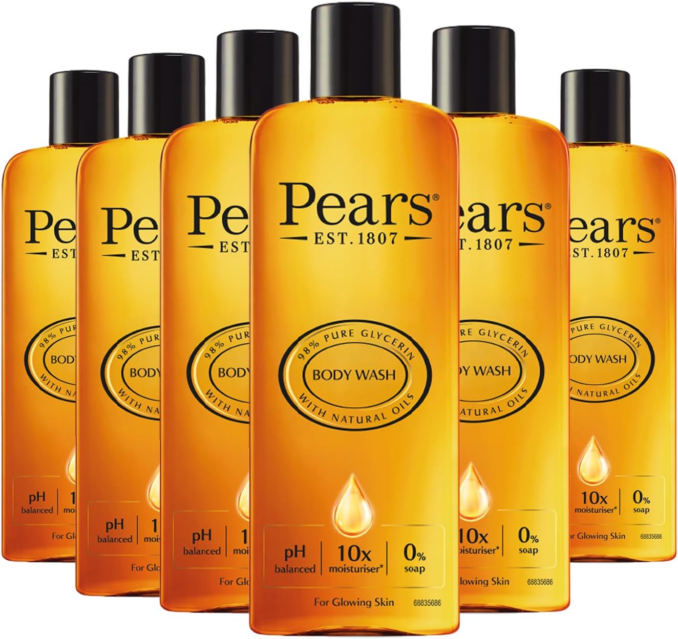 Pears Body Wash (6 x 250 ml) Pure and Gentle Original Made With