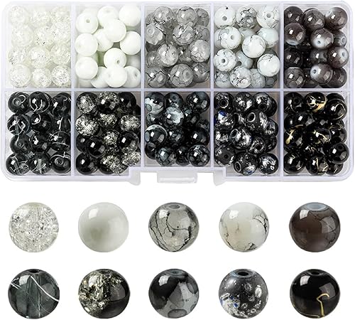 200 cuentas de vidrio de 10 colores para la fabricación de joyas, cuentas sueltas espaciadoras redondas de 0.315 pulgadas (0.315 in) utilizadas para