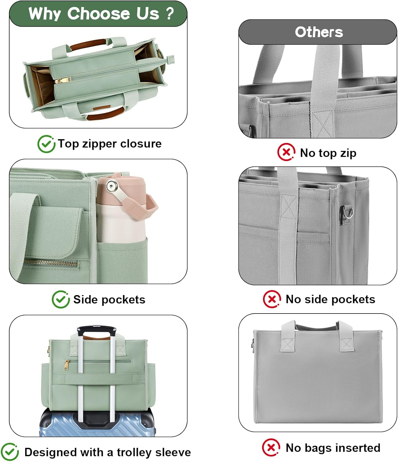 KKXIU Large Canvas Tote Bag Purse for Women with Zipper and Compartments for Work College Bible Lapatop Crossbody Handbag - Image 6