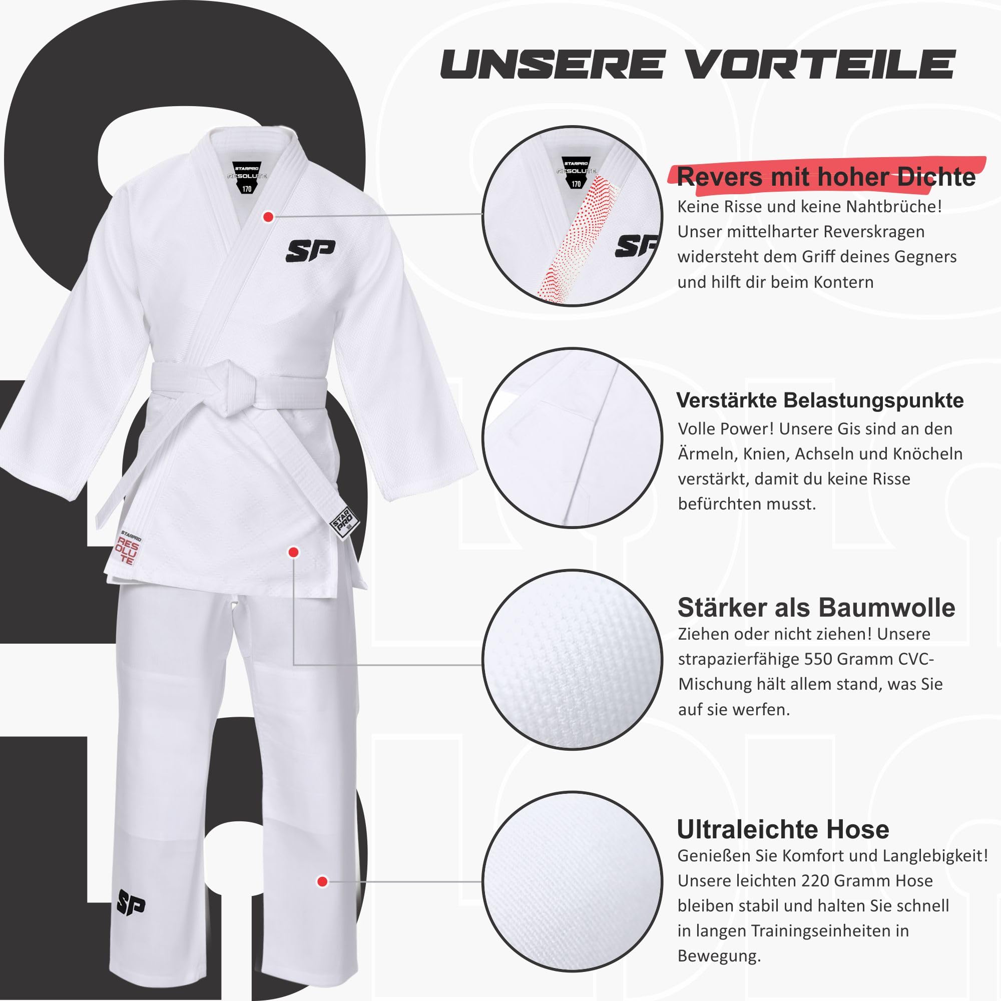 Starpro Judo Single Weave Gi 550g Premium-Baumwollmischung - Judogi für Training und Wettkampf - Erwachsene Größe