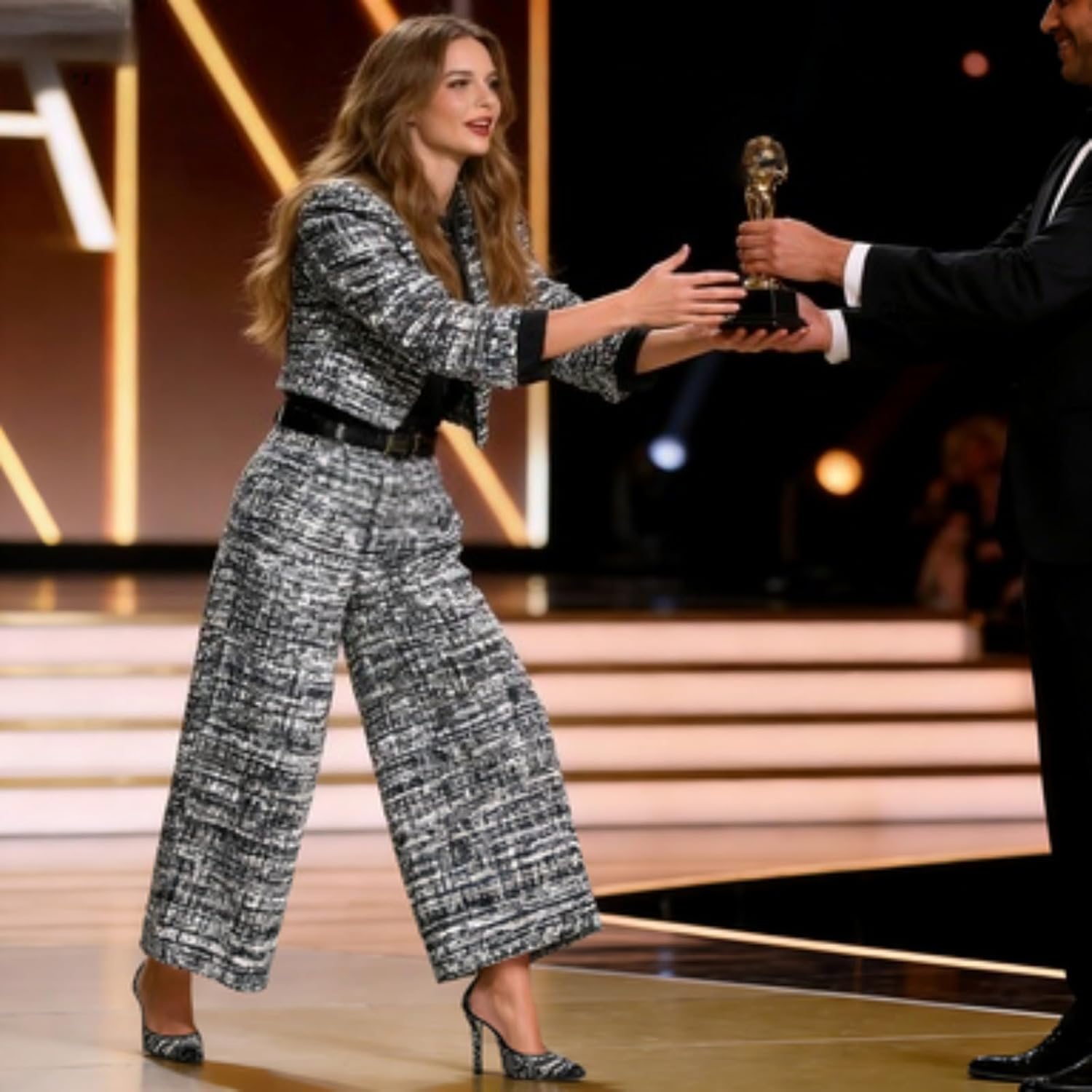 Single-Breasted Cropped Jacket and Wide-Leg Pants Set Tweed Pants Suit Elegant Matching Suit Sets Print 2 Piece Outfits