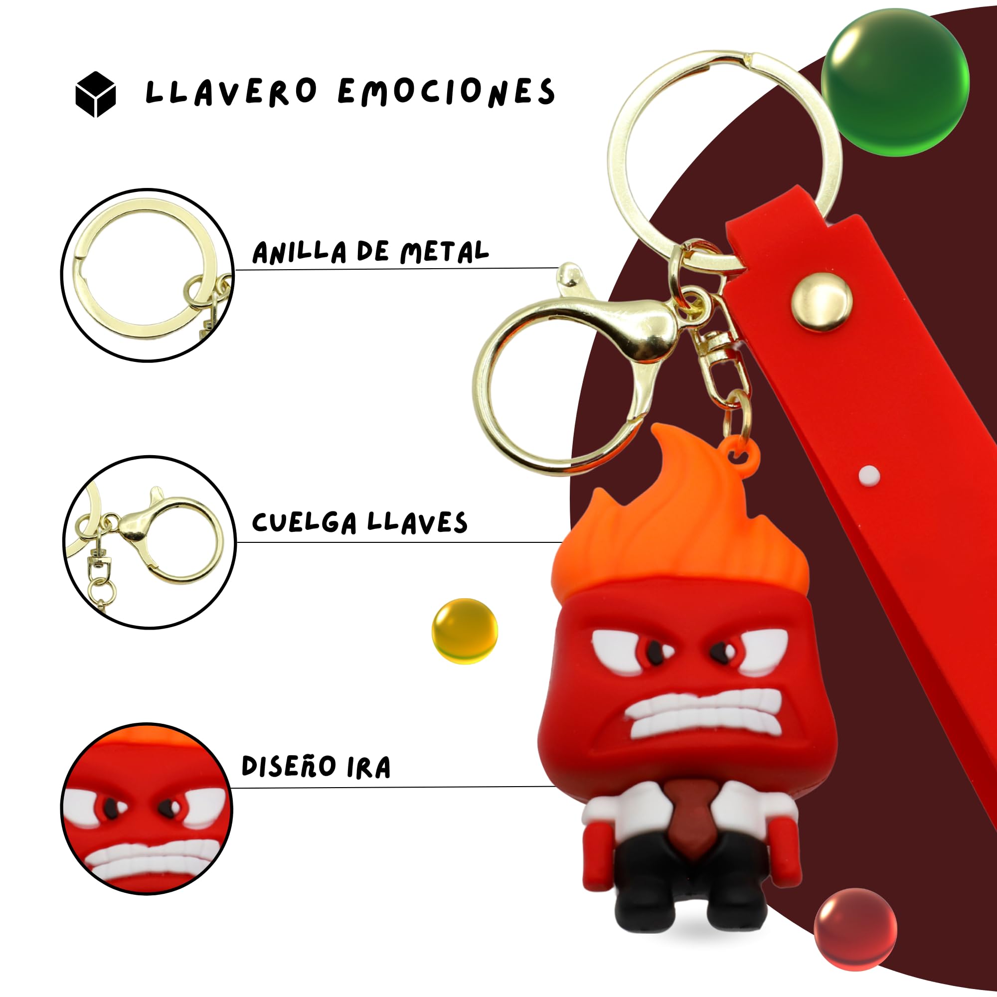Llavero personaje ira silicona, dibujo animado furia, enfado, ira, 6 cm, Silicona - imagen 3