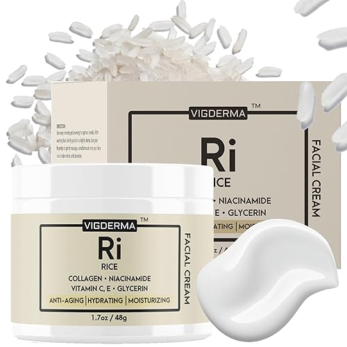 Miniatura 1 de Crema facial de arroz de 1.7 onzas, esencia de salvado de arroz con colágeno, niacinamida, vitamina C, aspecto brillante, mejora la barrera de la