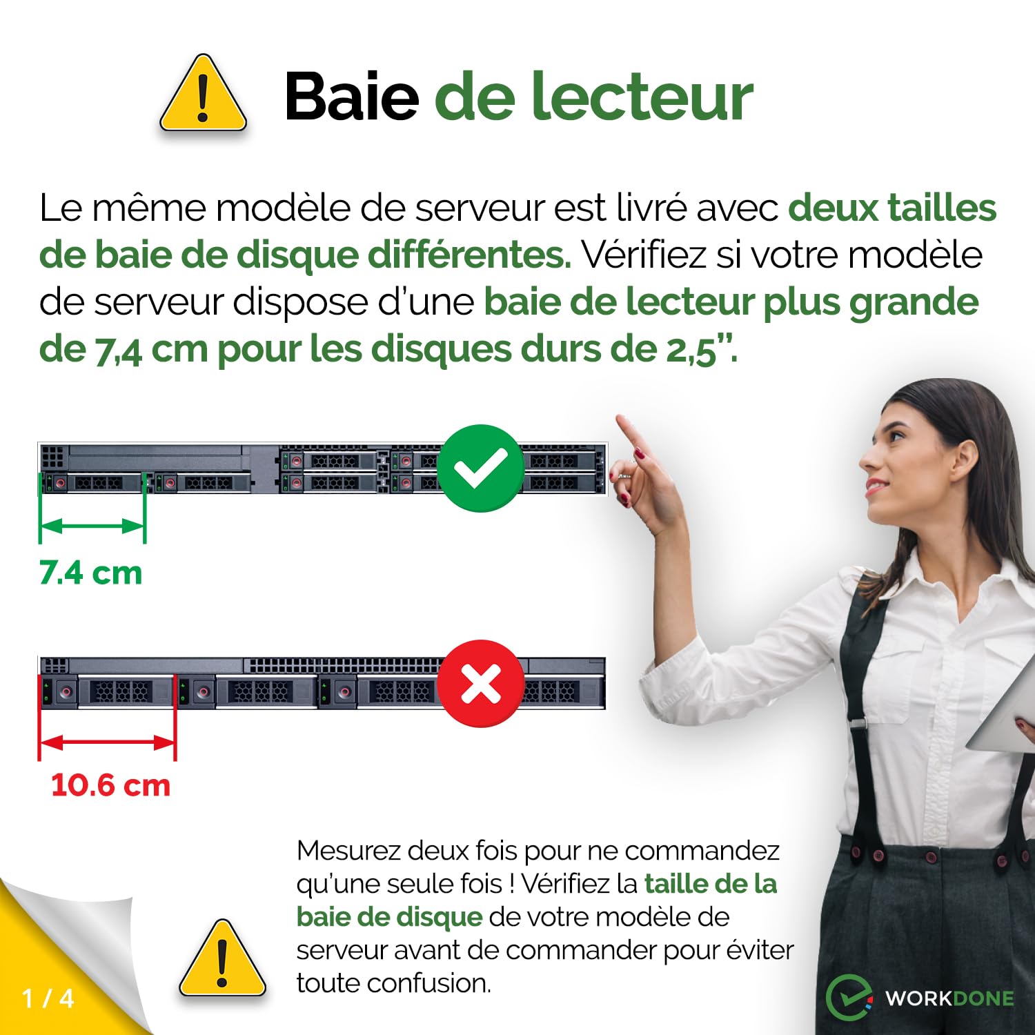 WorkDone (Pack 4 u.) Support Porteur Caddy HDD 2.5" Compatible avec Les Dell PowerEdge et XC Série 14ème G. R440 R640 R740 R740xd R840 R940 R7425 DXD9H - Installation Facile