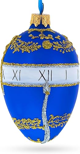 Miniatura 3 de BestPysanky 1895 Reloj de serpiente azul adorno de cristal de huevo real 4 pulgadas