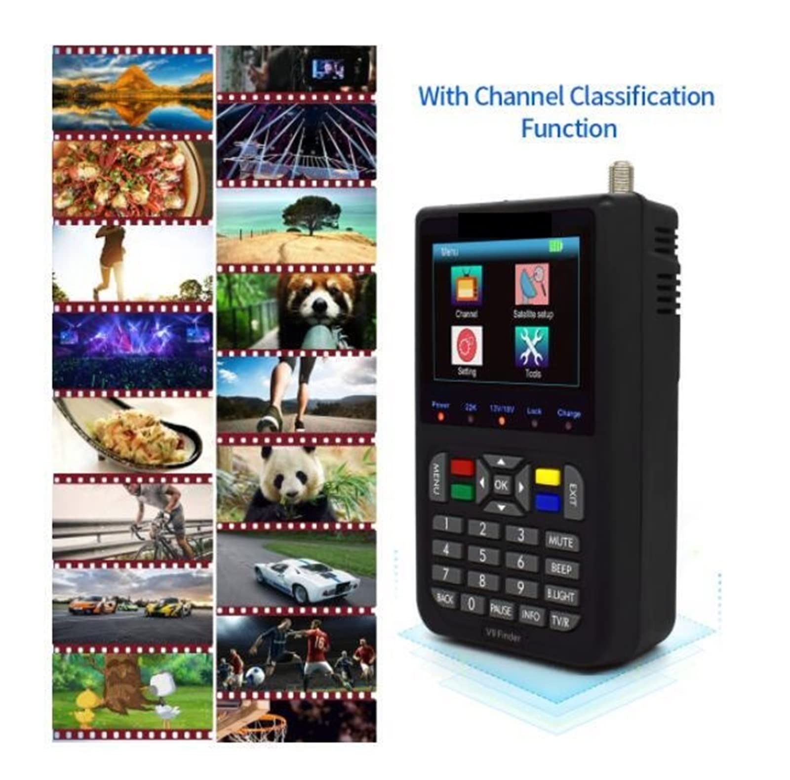 V9 Finder Supporta H.265 Satellite LCD Digital Meter Satfinder Vs Ws6933 Decodificatore del ricevitore(Noir)