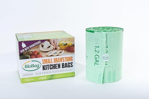 Miniatura 2 de BioBag - Bolsas compostables con cordón de 1.2 galones, 80 unidades, certificado BPI, cumple con las normas ASTM D6400, fabricadas en Estados
