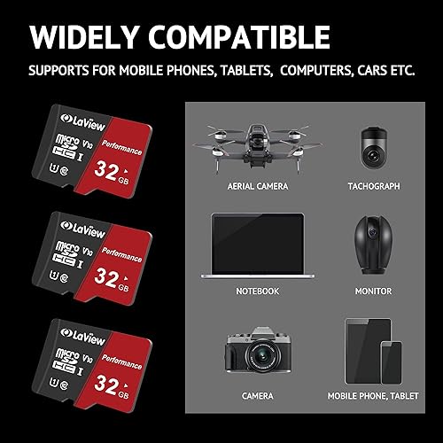 Vista 20 de LaView Tarjeta Micro SD de 32 GB, paquete de 2 tarjetas de memoria Micro SDXC UHS-I – 100 MB/s, 633X, U1, C10, video Full HD V10, A1, FAT32, tarjeta