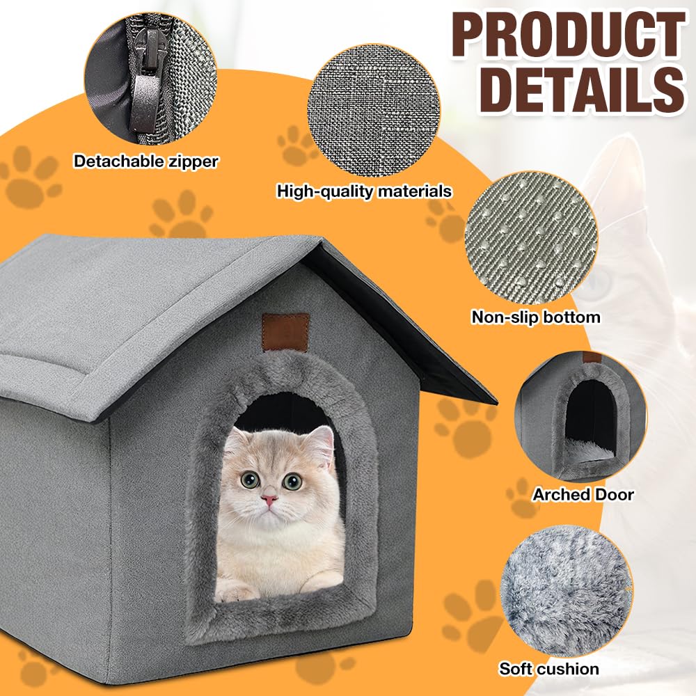 Niche Pour Chat/chien - Maison Pliable Imperméable Avec Coussin - 35x30x35 Cm - Gris - Confort Hiver/été