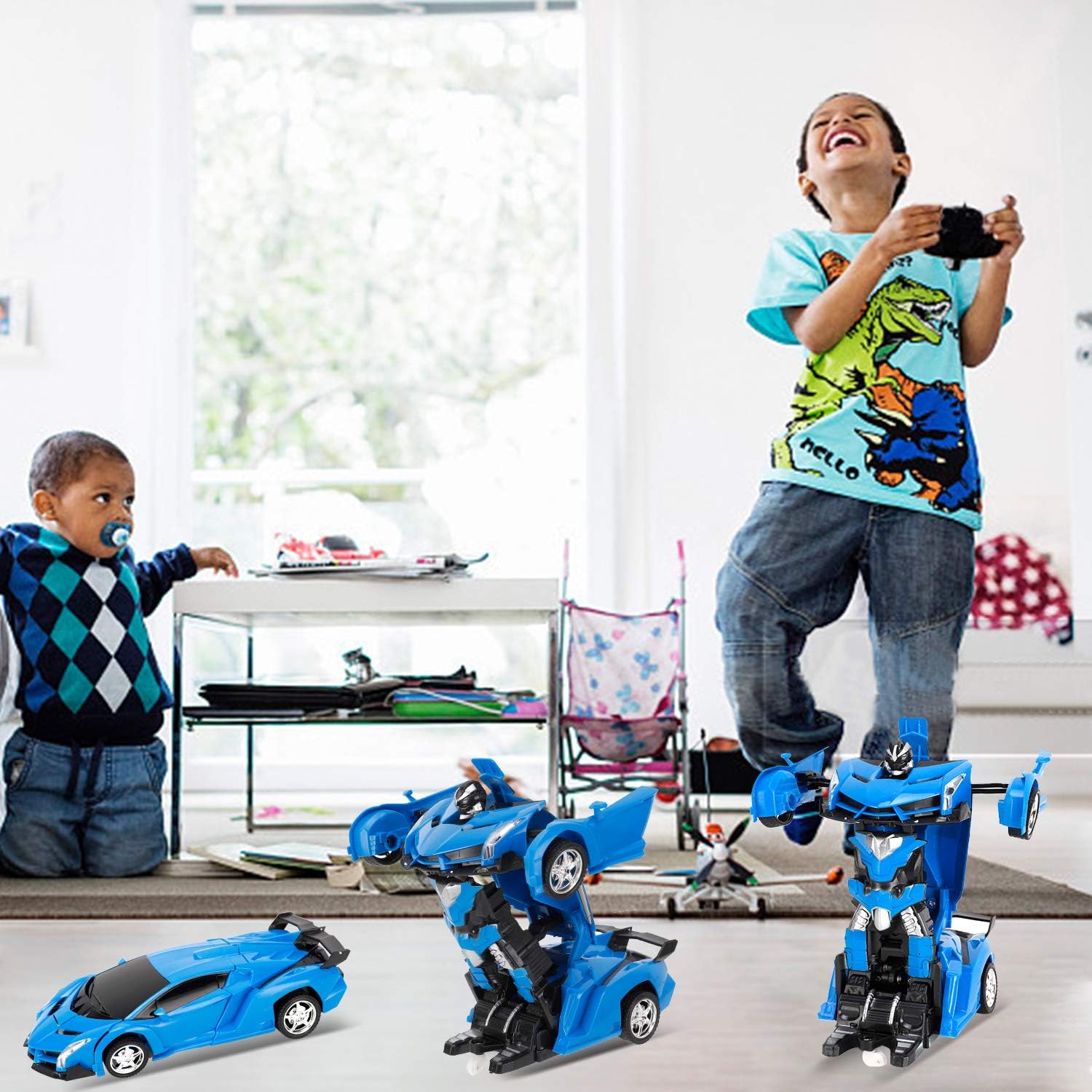FIGROL Transform RC Car Robot, Remote Control Car Independent 2.4G Robot Deformation Car Toy with One Button Transformation & 360 Speed Drifting 1:18 Scale
