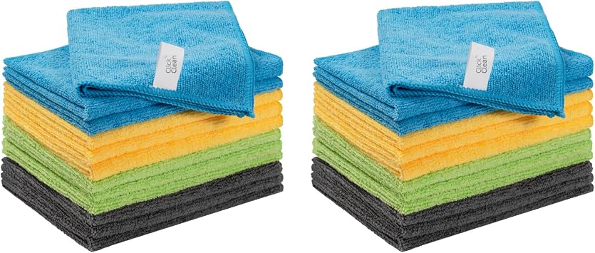 CLICK CLEAN Microfiber Cleaning Cloths, 24-Pack, Size 12" x 16", Lint-Free, Streak-Free, Reusable Cleaning Towels for Cleaning Windows, Glass, Mirrors, Wind Shields, Stainless Steel