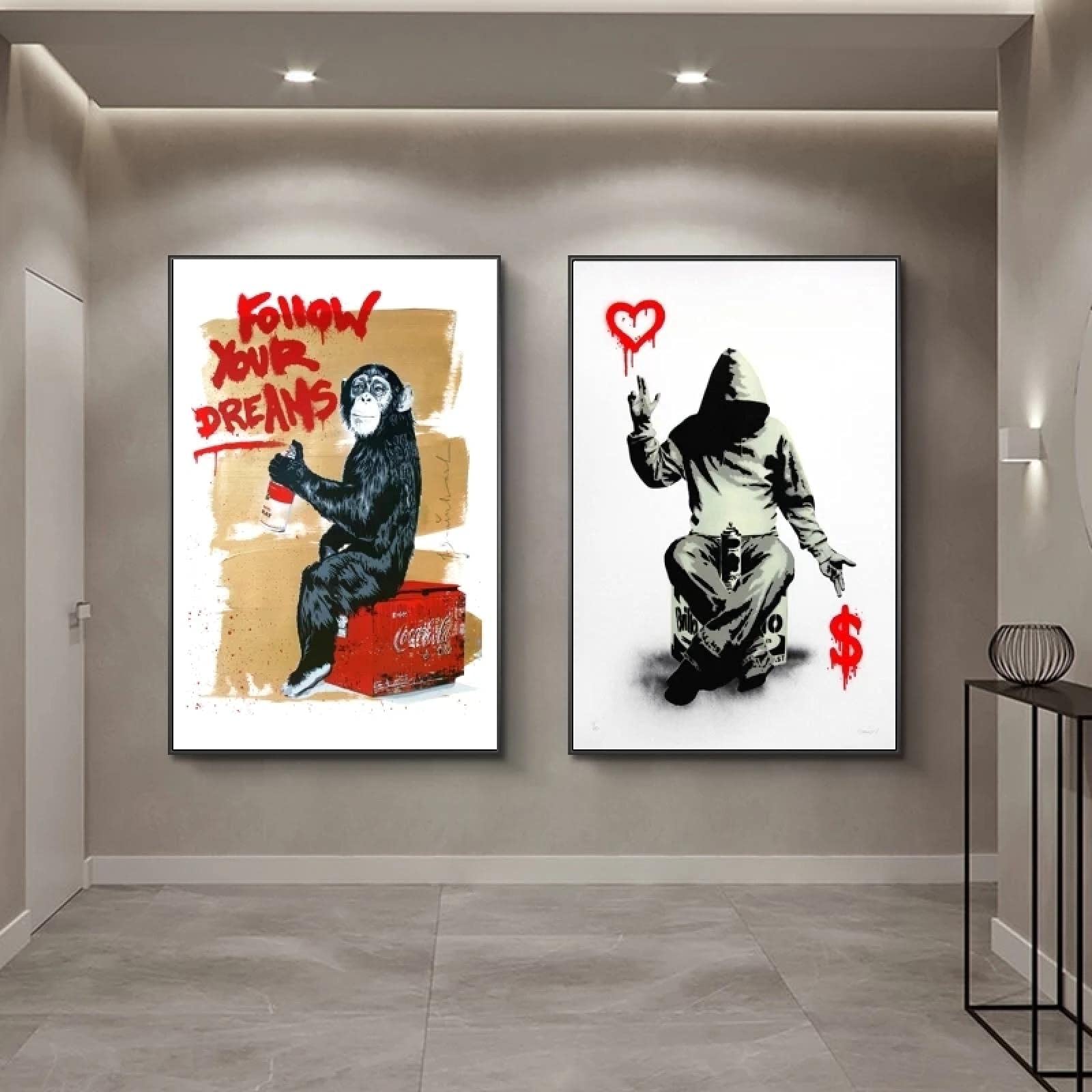 Banksy Graffiti Street Art Toile Mur Art Affiche Colorée Pour Salon Chambre Décor Prêt à Accrocher Maison Peinture Murale 60x80cm(24x32in) Avec Cadre