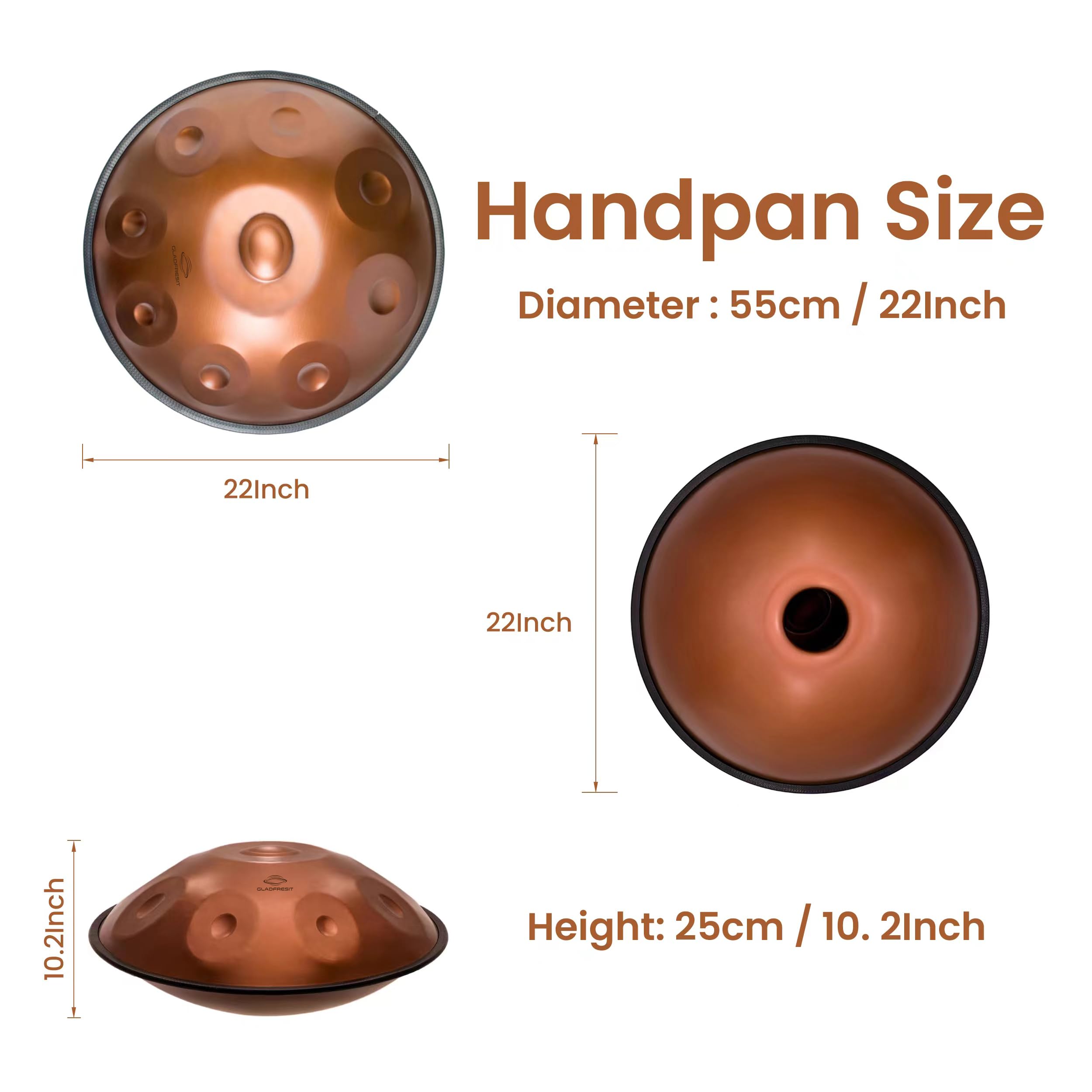GLADFRESIT Handpan in D-Moll, accattivante viola-rosso, con supporto, valigia, bacchette resistenti e panno antipolvere (9-432Hz)