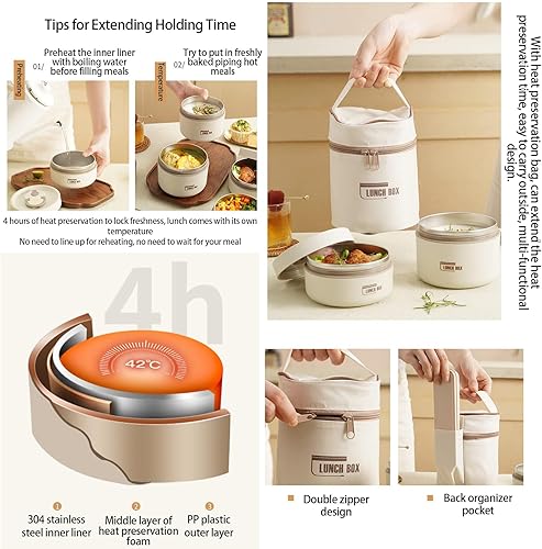 Miniatura 3 de SIRDIKA Lonchera aislada de acero inoxidable para microondas, 234 piezas, portátil, juego de contenedores de almuerzo para alimentos, lonchera