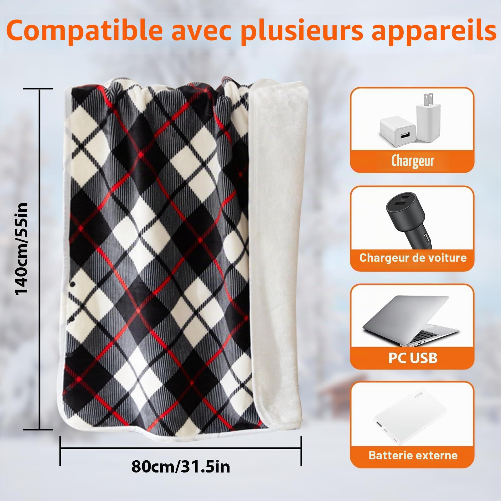 USB Couverture Chauffante, Couverture Chauffante électrique avec 3 Niveaux Température et Minuterie, Portable écharpe Chauffante avec Bouton pour Femmes, Maison, Bureau, Voyages