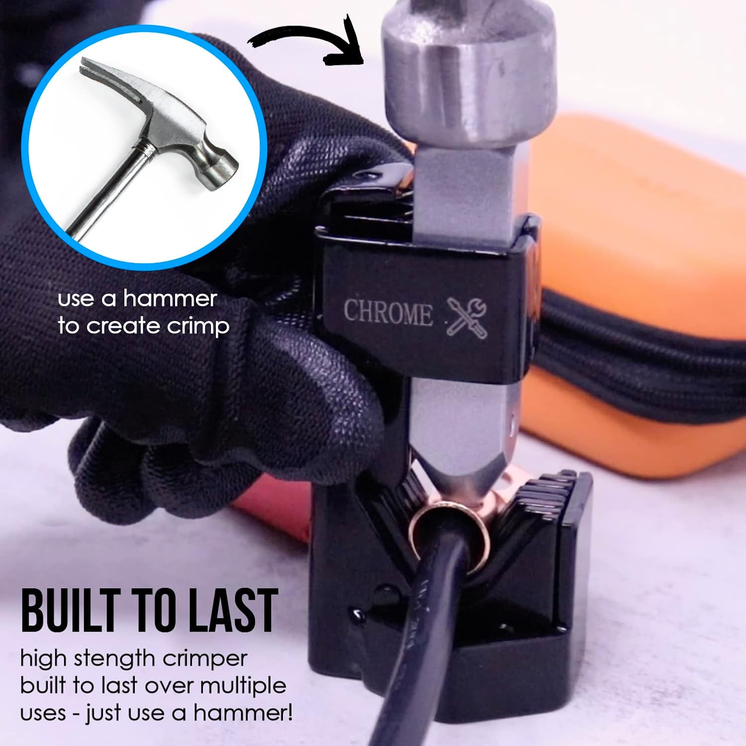 Battery Cable Lug Crimper - Hammer Crimping Tool with Storage Pouch