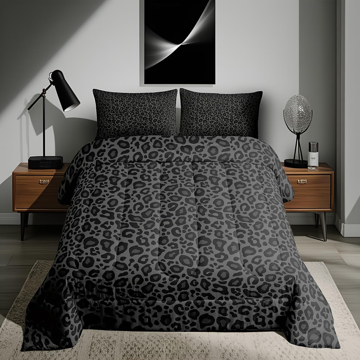Manfei African Cheetah Wildlife Bed Comforter Set Queen Size Black Wild Animal Skin Super Soft Microfiber Bedding Set for Adults Teens Leopard Print Comforter Set 2 Pillowcases