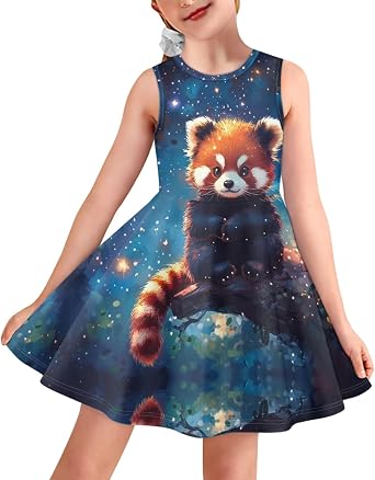 Girls Dresses Summer Breathable Loose Dance A Line Skater Dress Casual Flowy Midi Fit and Flare Sundress