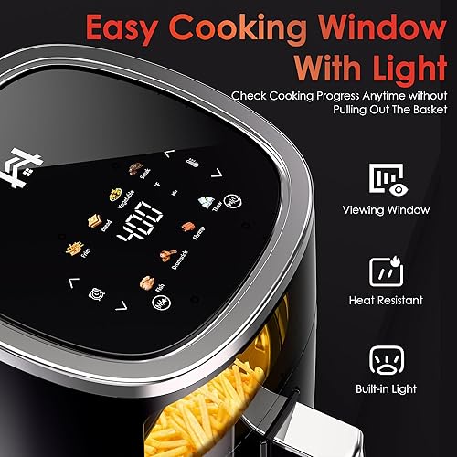 Miniatura 5 de Freidora de aire compacta de 4 cuartos de galón, 9 en 1 con freidora de aire inteligente digital a color, ventana de visión, freír al aire, asar,