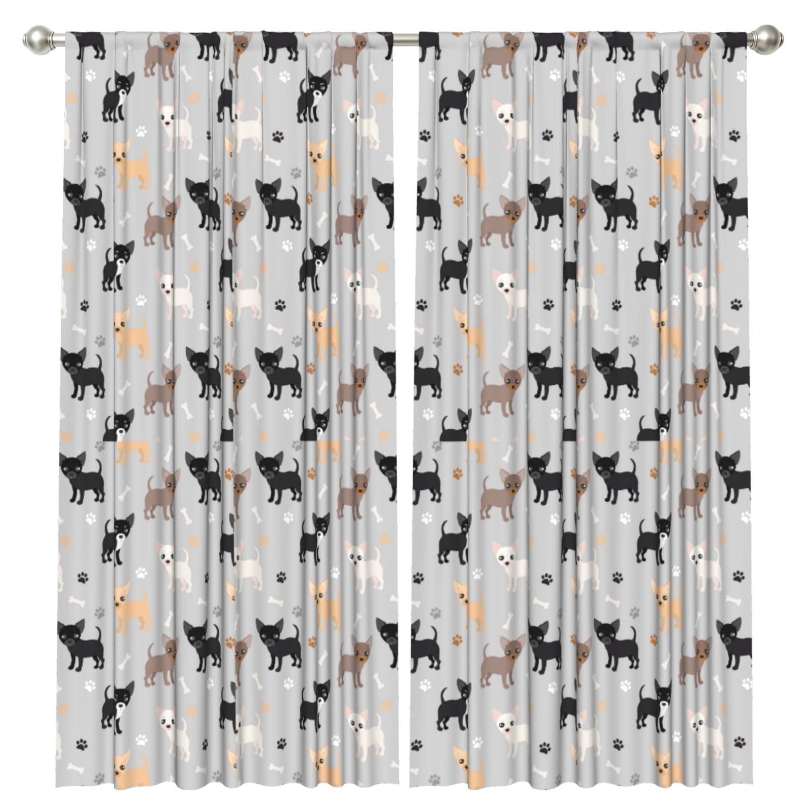 InOmak Chihuahua Paws And Bones, 2 Panels Window Curtains 52 x 84 Inch Blackout Curtains for Living Room Bedroom