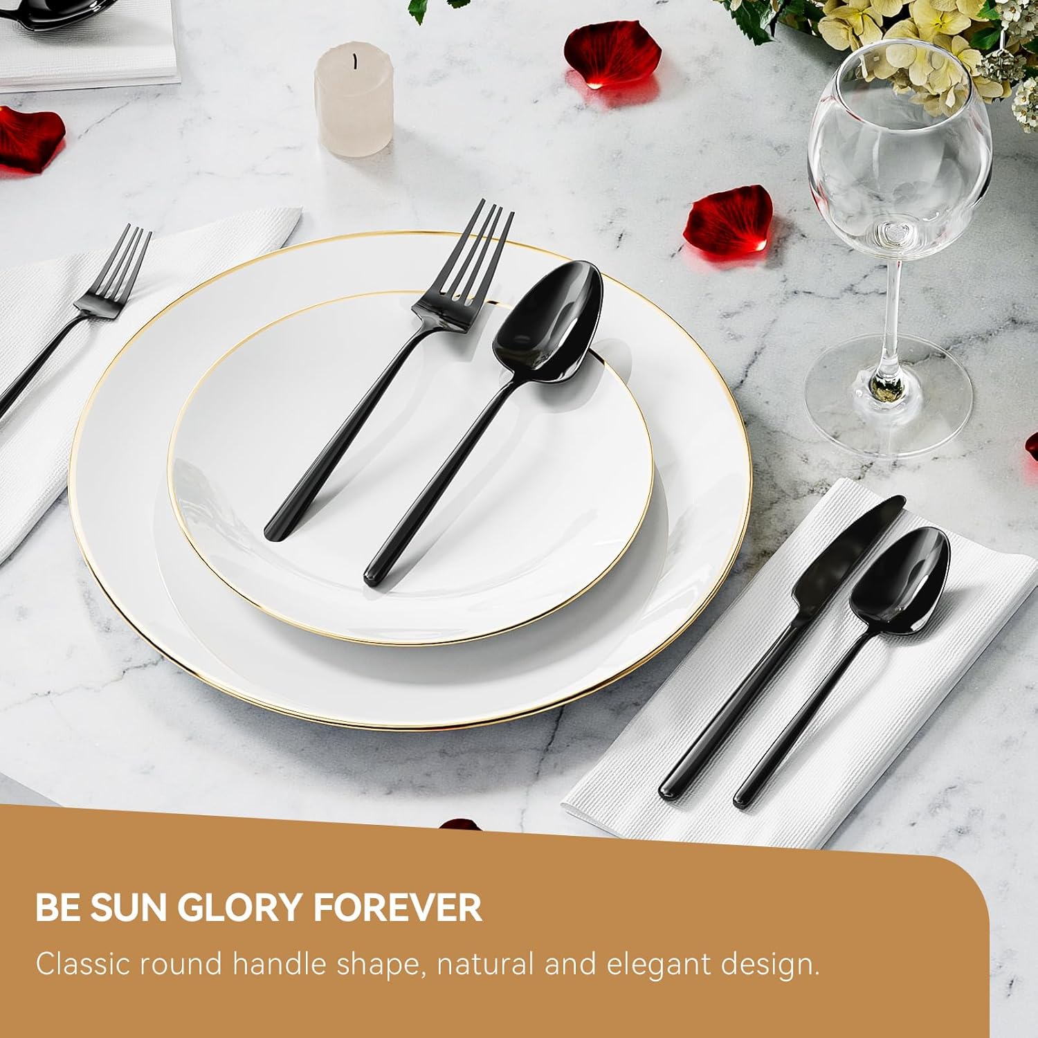 Oval Black 20-Piece Silverware Set, Stainless Steel Flatware Set with American Design, Modern Cutlery Set, Service for 4, Dishwasher Safe