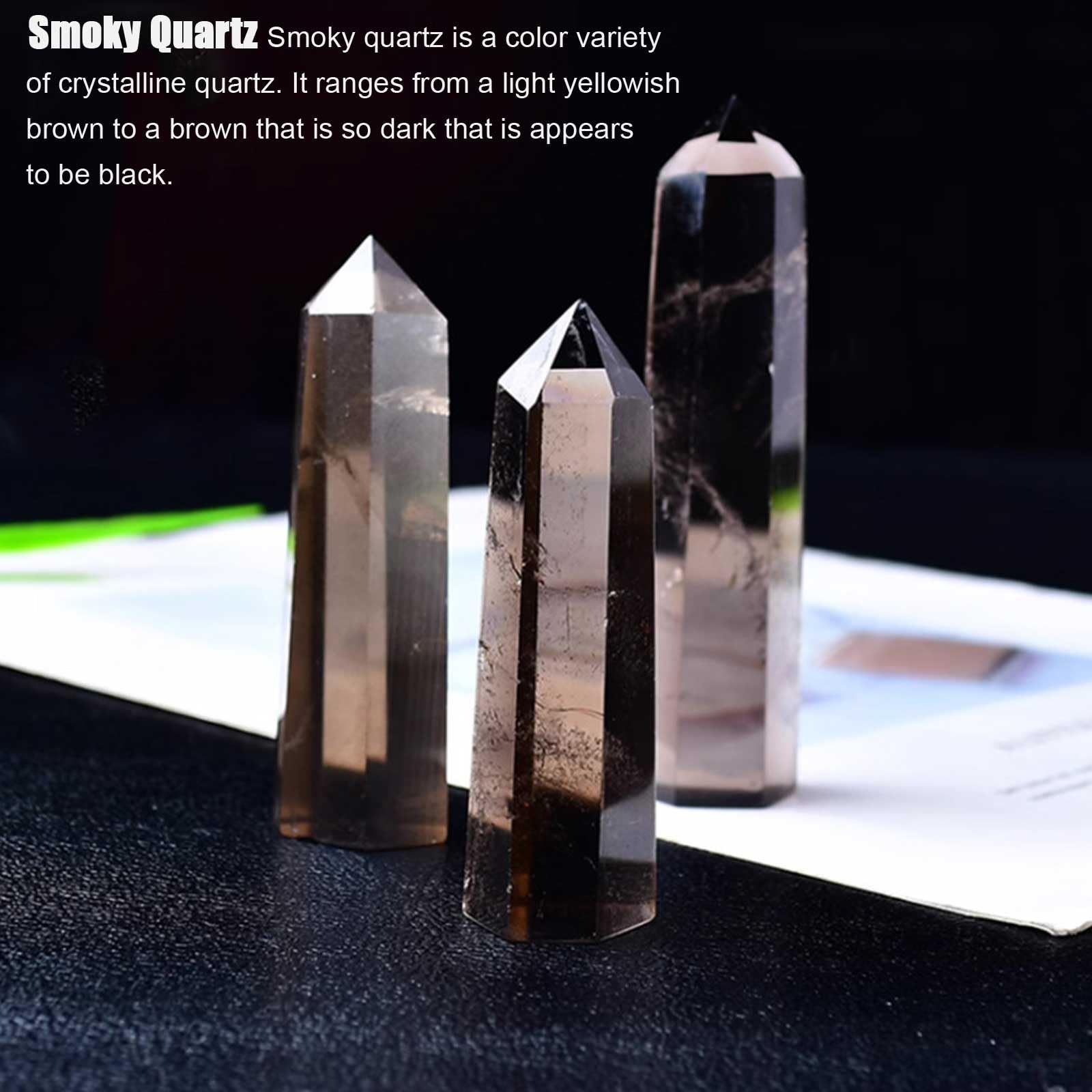 Ornamenti curativi della Torre di Cristallo di Quarzo fumé Naturale | Bacchetta di cristallo a 6 punte sfaccettate per Chakra, Reiki, meditazione, decorazioni, 3 pezzi