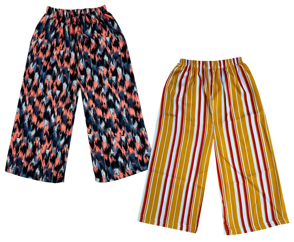 Image of IndiWeaves Girls Crepe Printed Loose Capri 3 /4th Pants (Pack of 2) Multicolor8