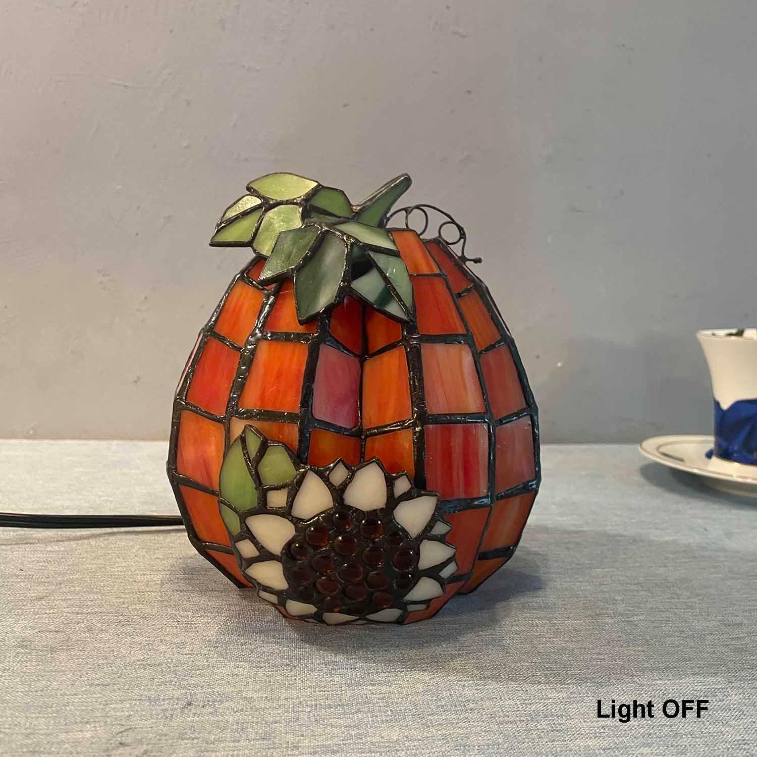 Bieye L10977 Pumpkin Sunflower Tiffany Style Stained Glass Accent Table Lamp for Home Decor (Orange, 6.7" D x 6.7" W x 7.3" H)