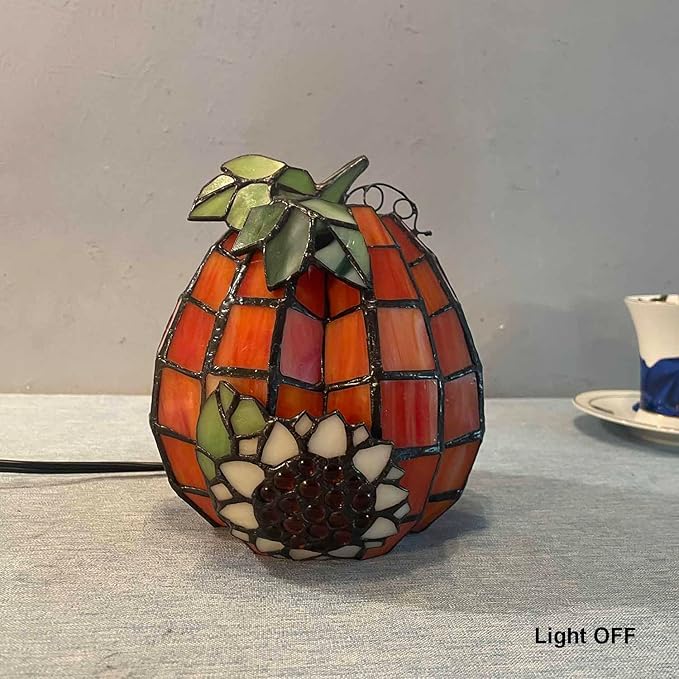 Bieye Bieye L10977 Pumpkin Sunflower Tiffany Style Stained Glass Accent Table Lamp for Home Decor (Orange, 6.7" D x 6.7" W x 7.3" H) photo 2