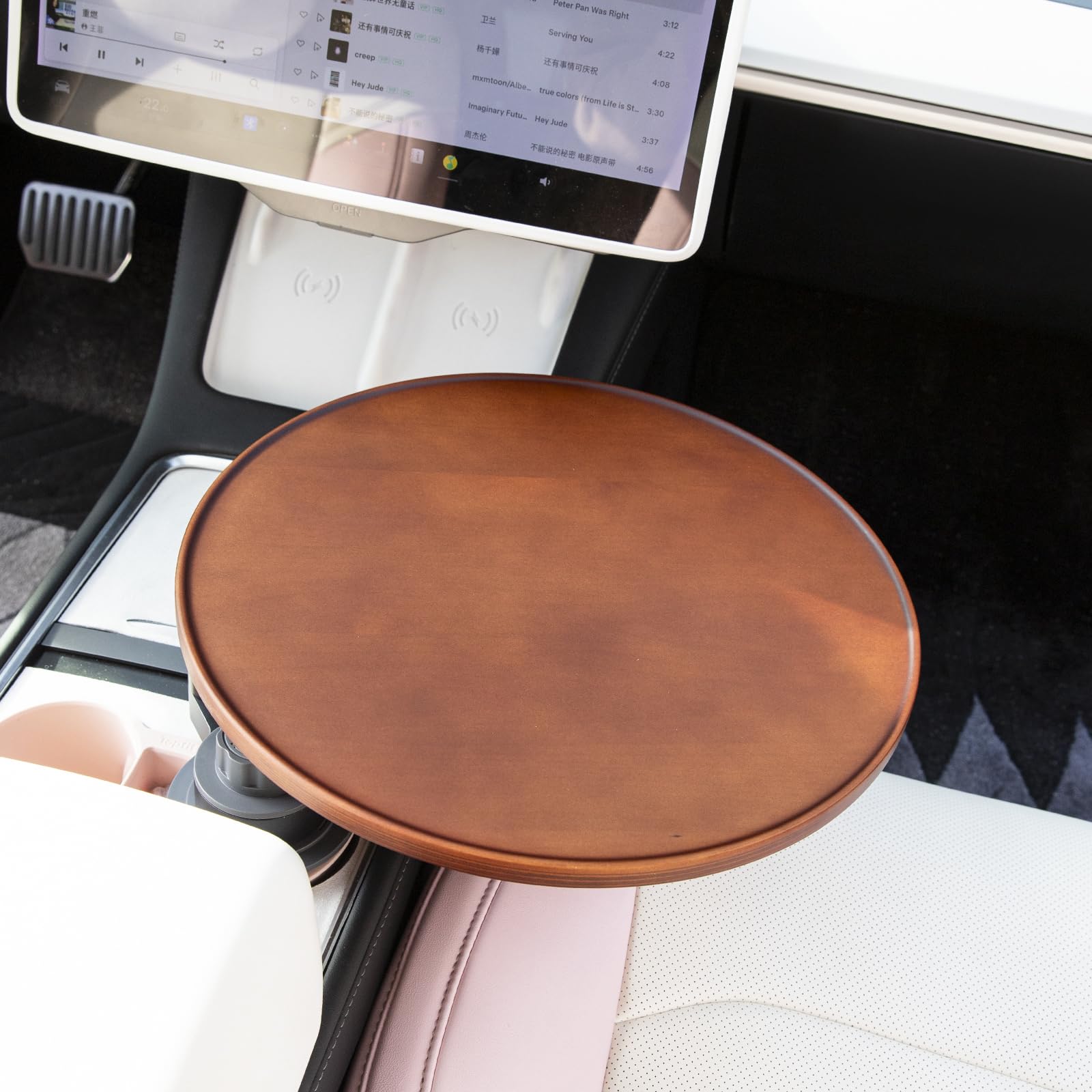 Plateau de voiture et bureau de voiture pour ordinateur portable, support de gobelet en bois rotatif à 360°, plateau de volant, accessoire de voiture pour femmes et hommes, compatible avec Tesla Model