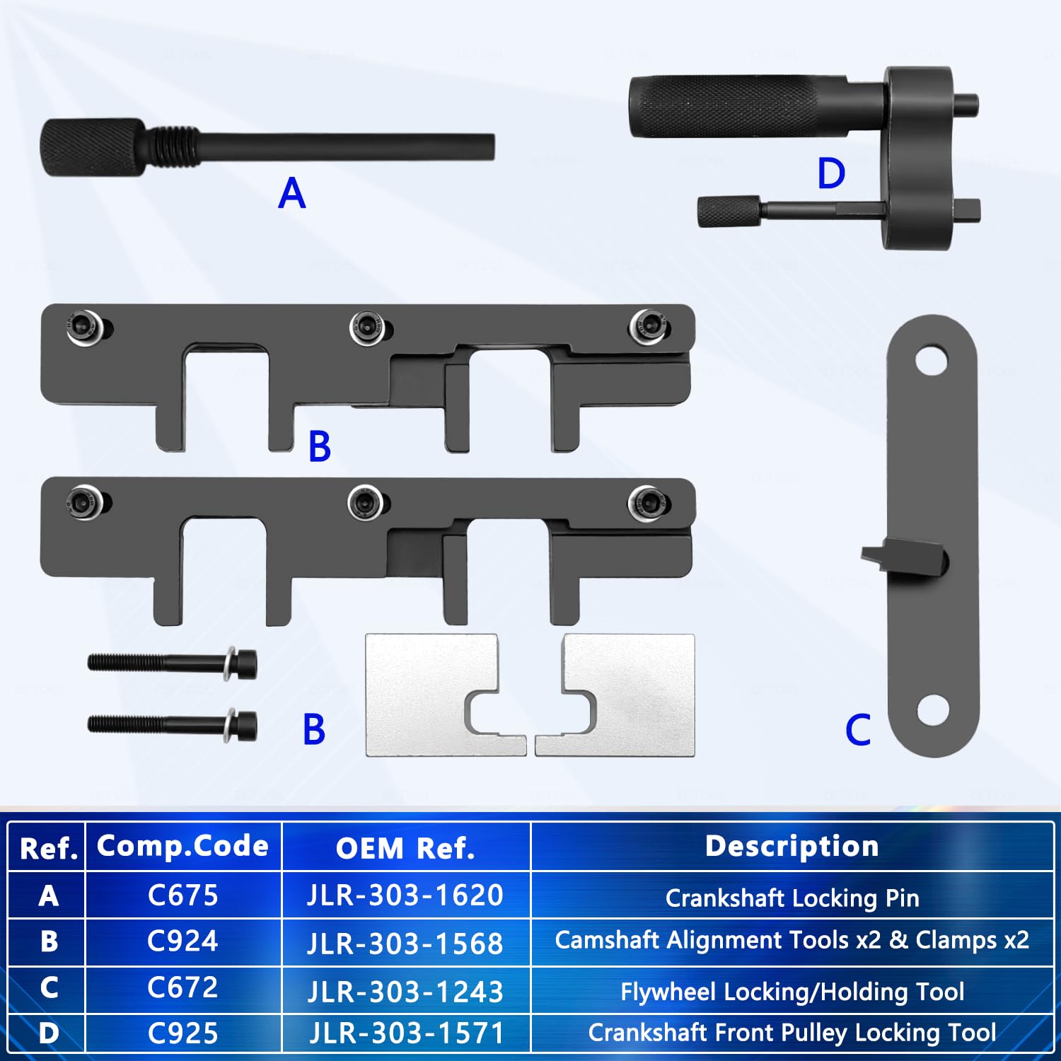ZKTOOL Kit di strumenti di temporizzazione per allineamento albero a camme motore per Land Rover | Set di temporizzazione per modelli diesel TDV8 4.4L Range Rover & Sport. OEM JLR 303-1620, 303-1568, 303-1243, 303-1571.