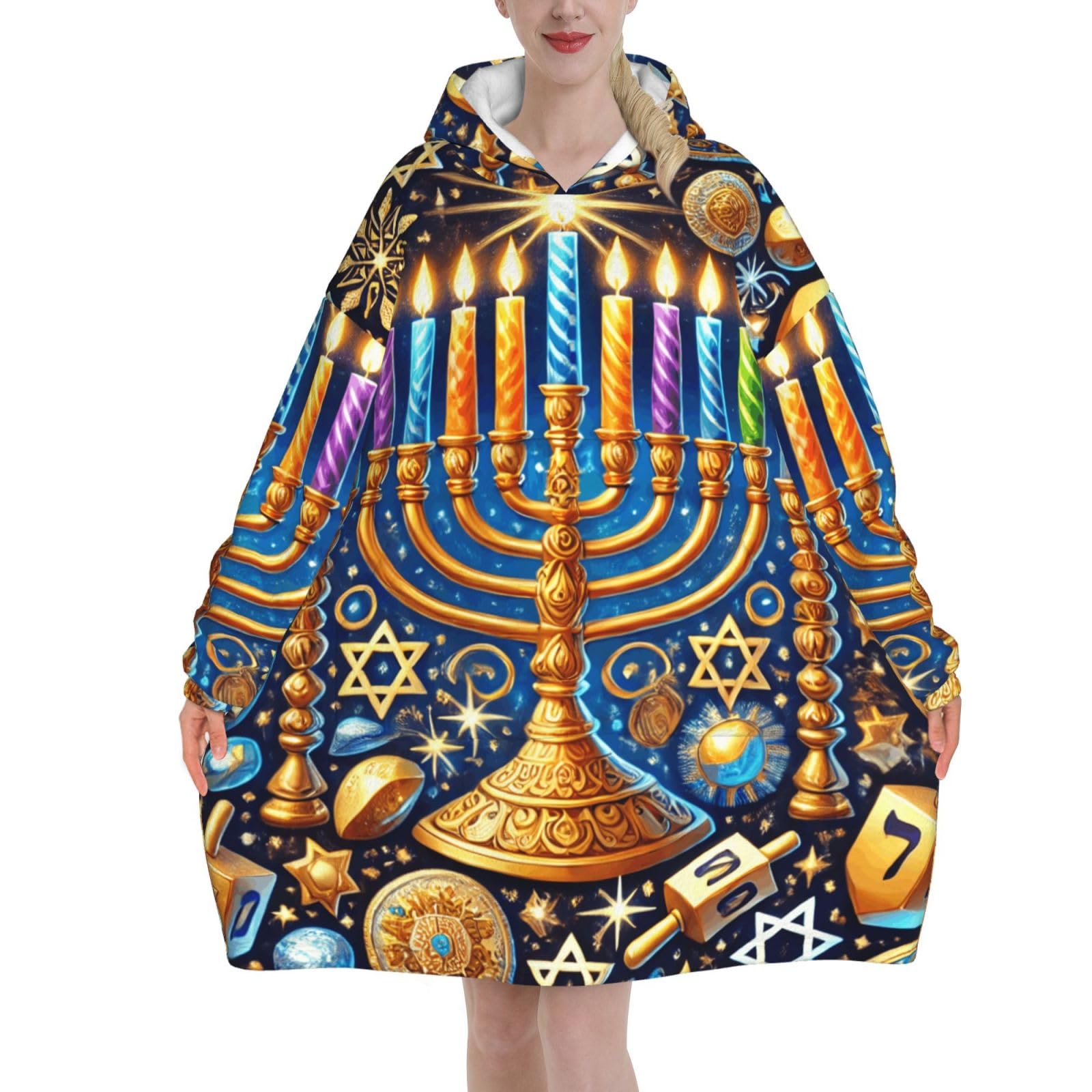 Couverture à capuche Menorah Hanoukka sweat géant taille unique pour homme et femme