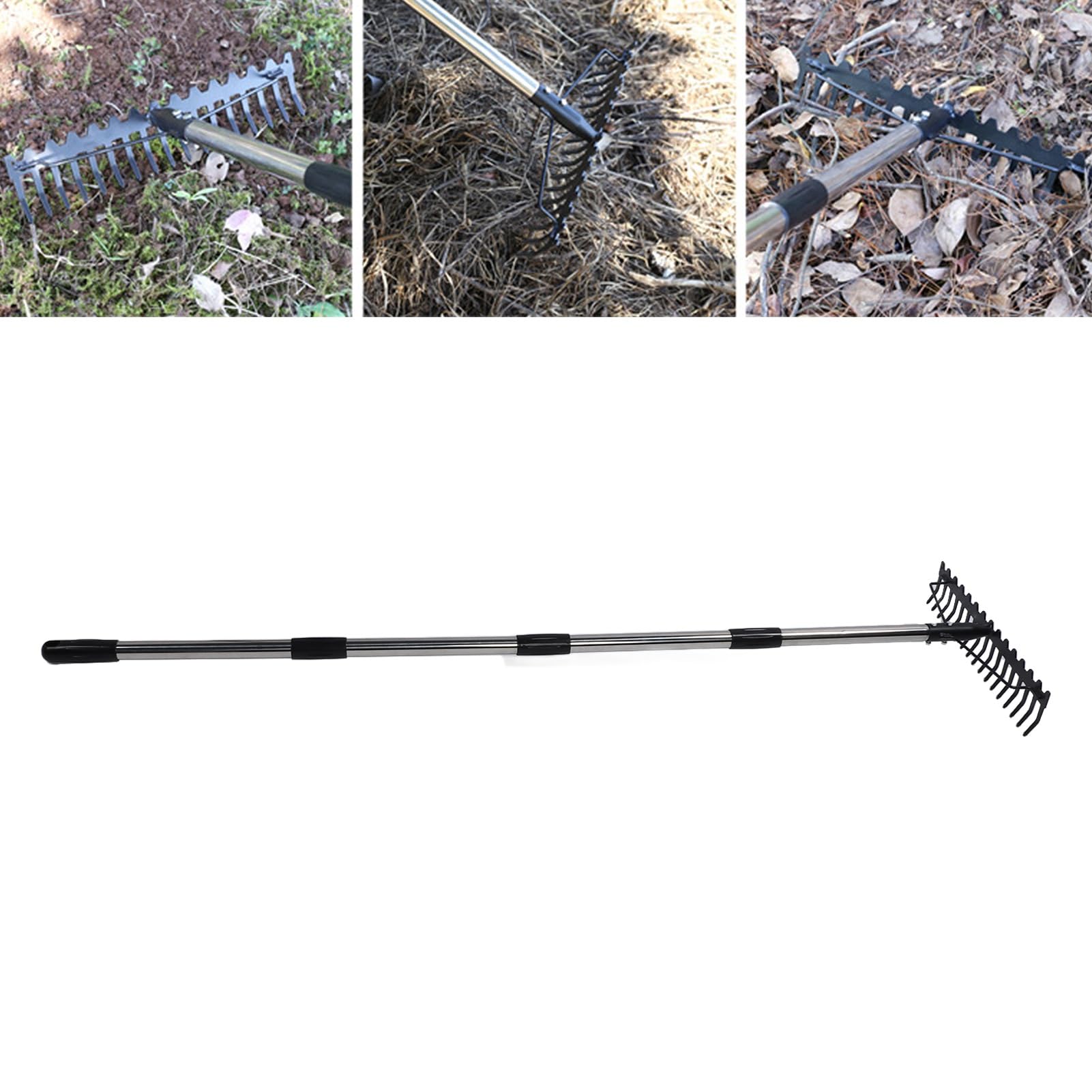 Grabie do łuku ogrodowego, regulowane, 17 zębów, metalowe narzędzia do rozluźniania gleby, zbierania liści, prace ogrodowe (4 sekcje)
